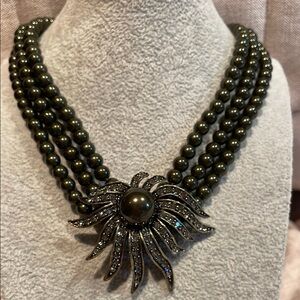 Heidi Daus Statement Crystal Beaded Necklace Intricate Centerpiece 3 Strand